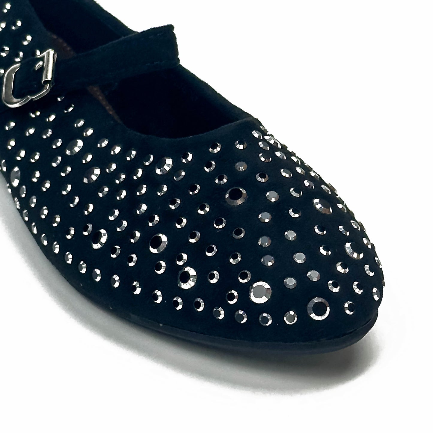 Ballerines Salomés Style Mary Jane en Suède Serties de Strass Brillants