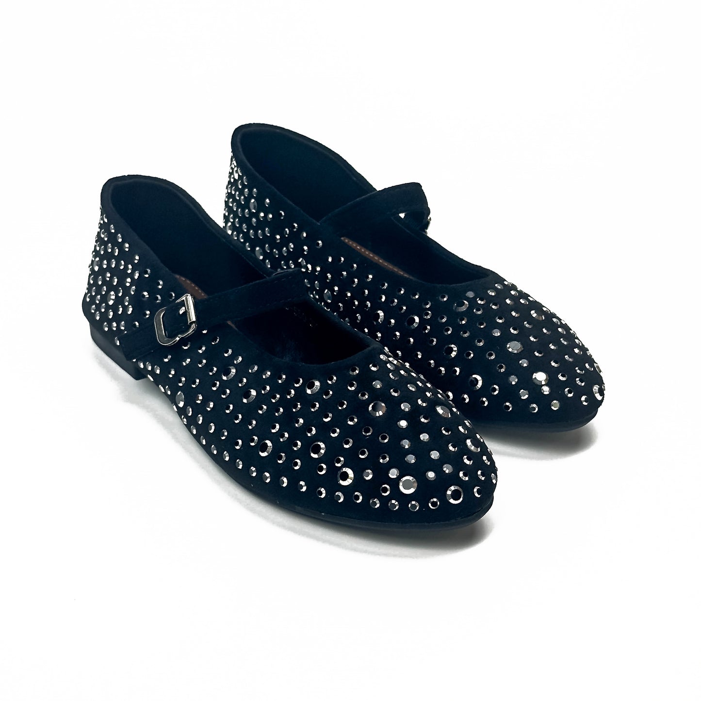 Ballerines Salomés Style Mary Jane en Suède Serties de Strass Brillants