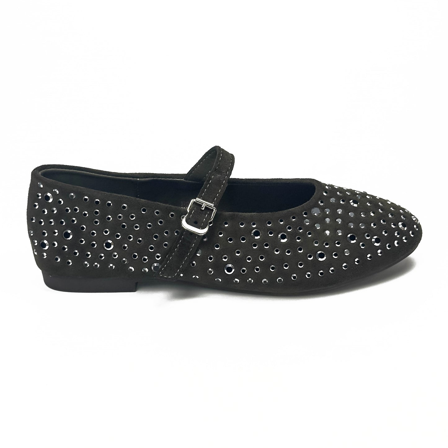 Ballerines Salomés Style Mary Jane en Suède Serties de Strass Brillants