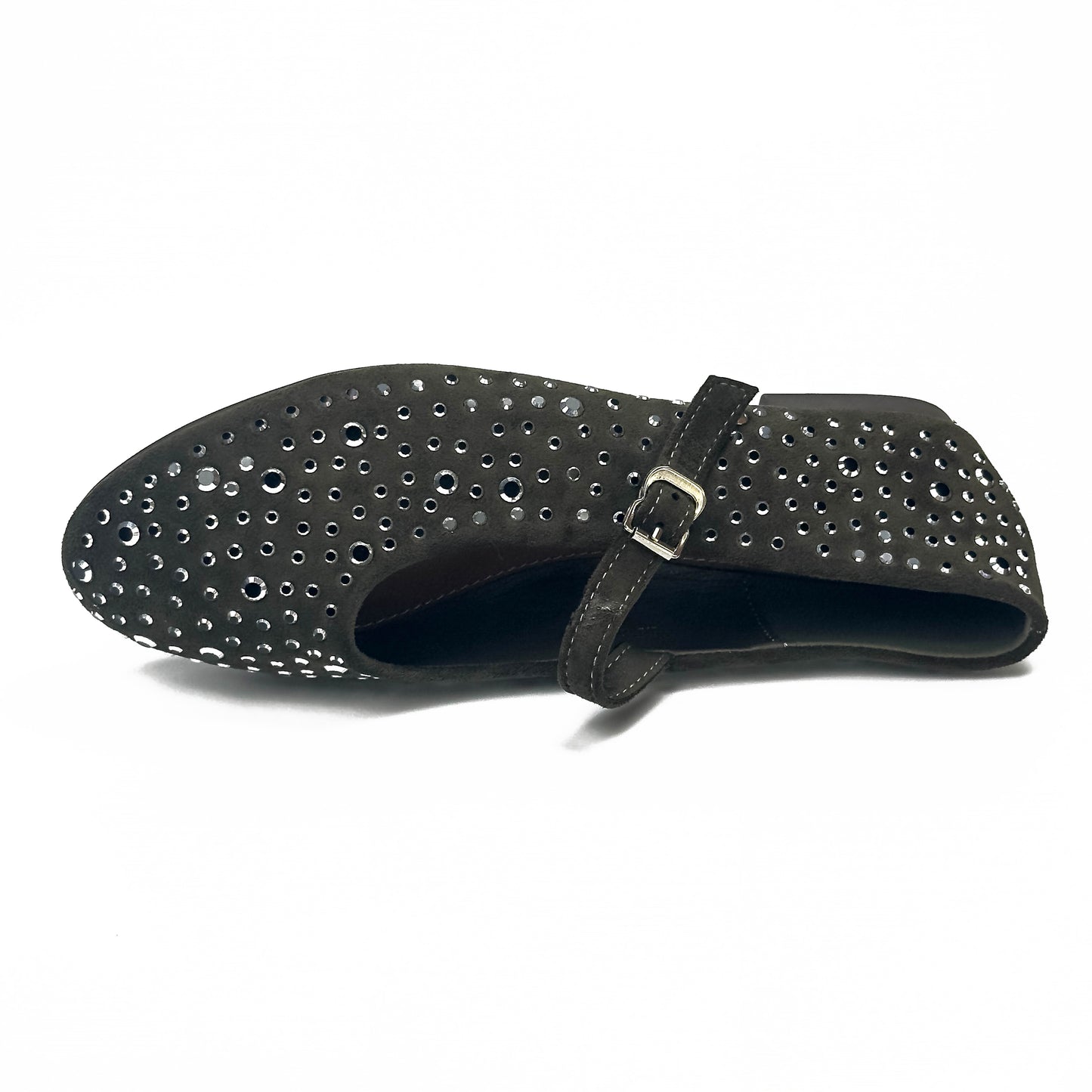 Ballerines Salomés Style Mary Jane en Suède Serties de Strass Brillants