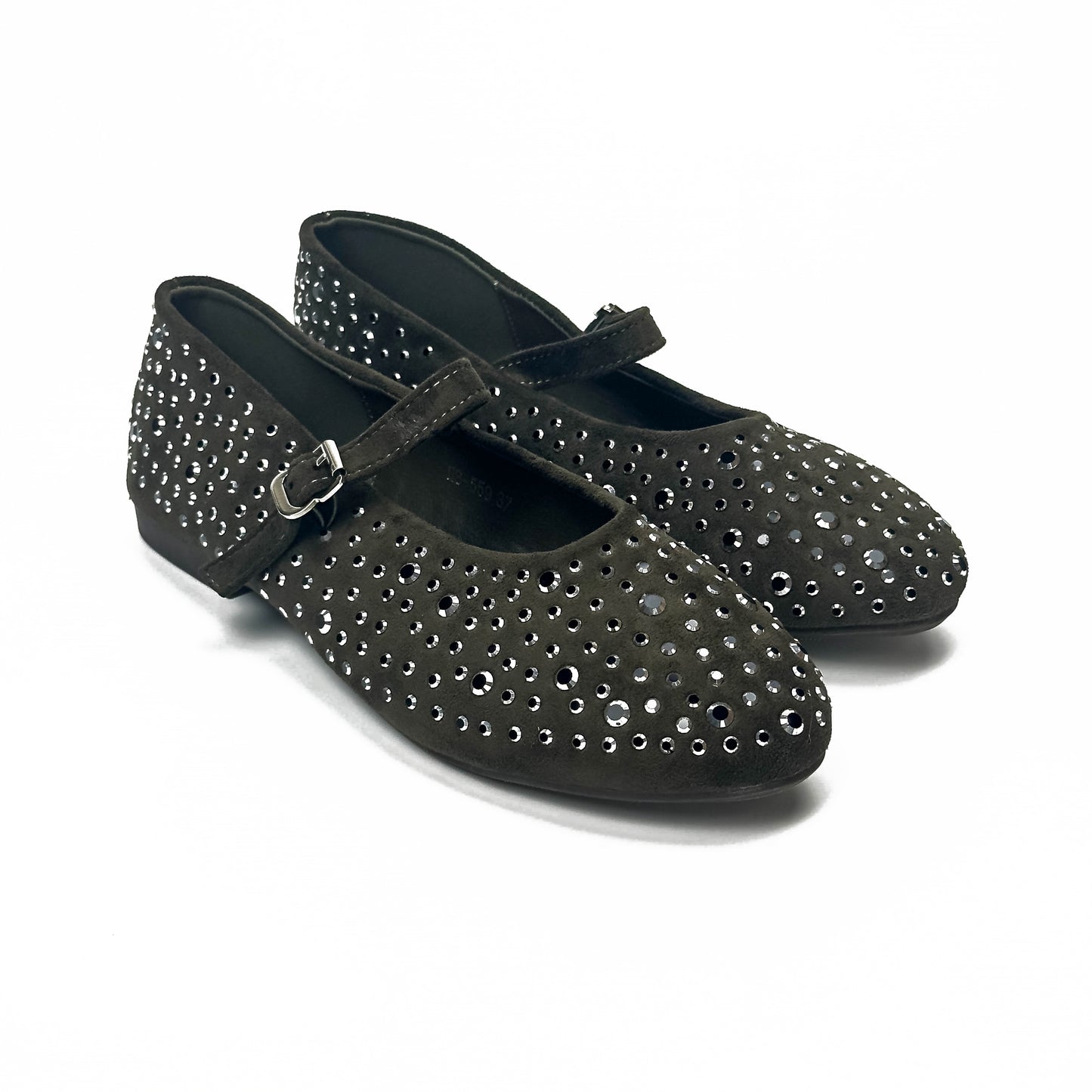 Ballerines Salomés Style Mary Jane en Suède Serties de Strass Brillants