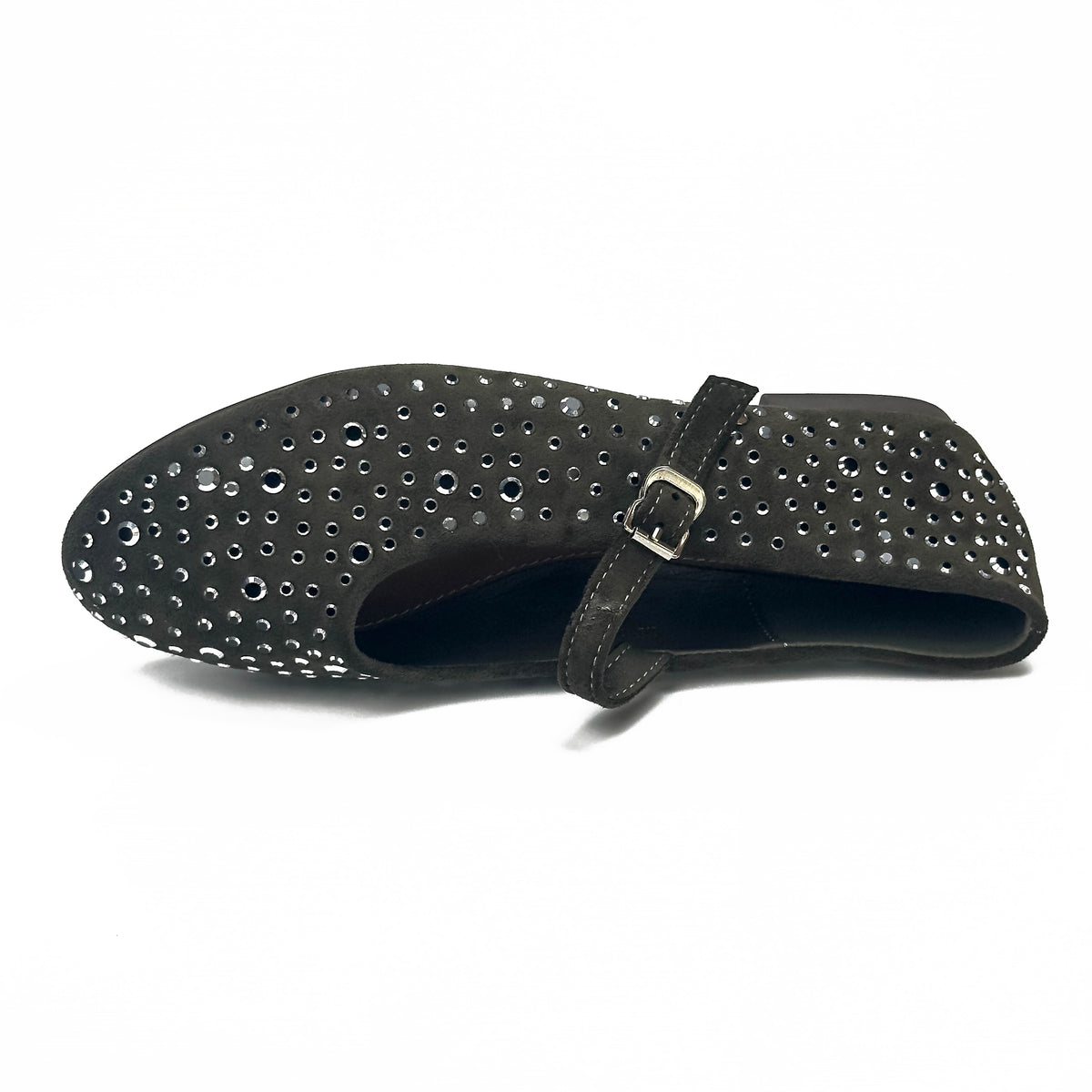 Ballerines Mary Jane femme à strass gris foncé, vue de dessus – SELEX
