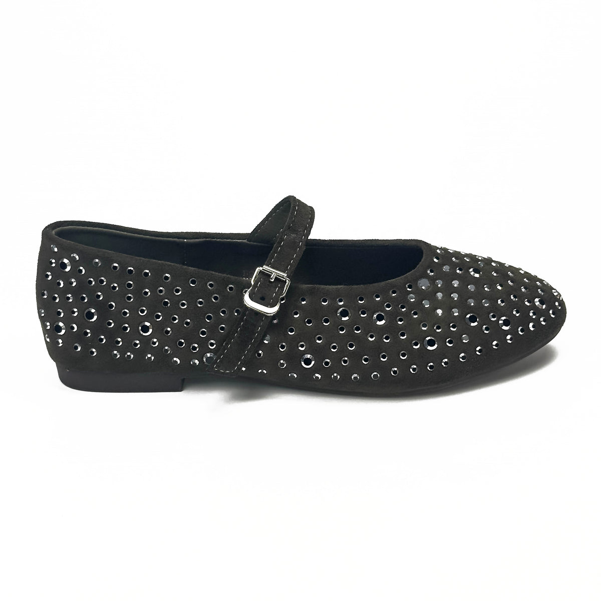 Ballerines Mary Jane femme à strass gris foncé, vue de profil – SELEX