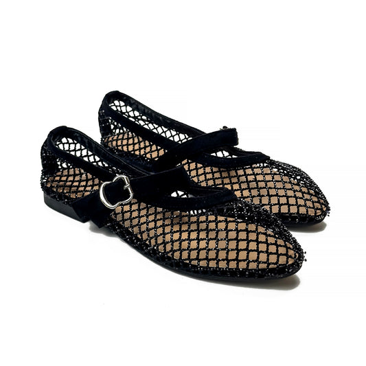 Ballerines Mary Jane femme en mesh à strass noir – SELEX
