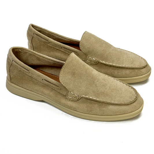Mocassins femme aspect daim beige clair, vue de la paire – SELEX