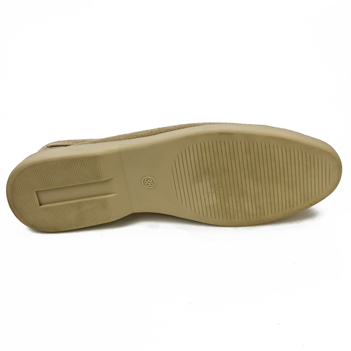 Mocassins femme aspect daim beige clair, vue de la semelle – SELEX