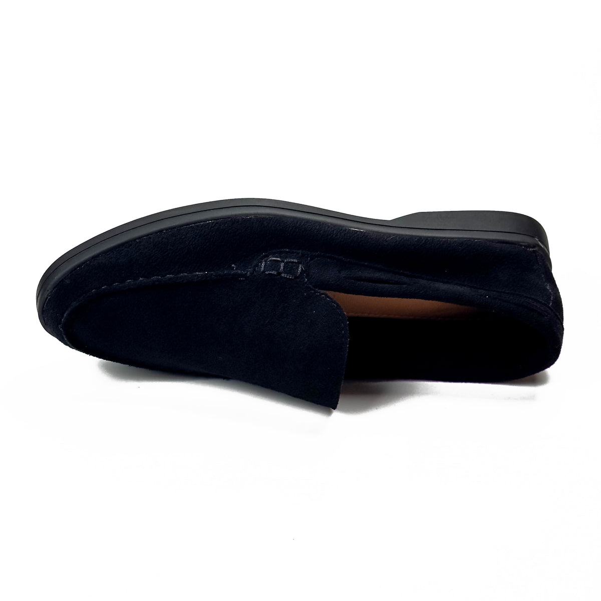 Mocassins femme aspect daim bleu marine, vue de dessus – SELEX
