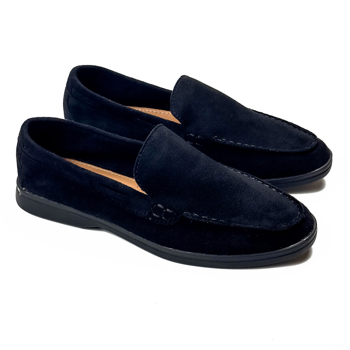 Mocassins femme aspect daim bleu marine, vue de la paire – SELEX