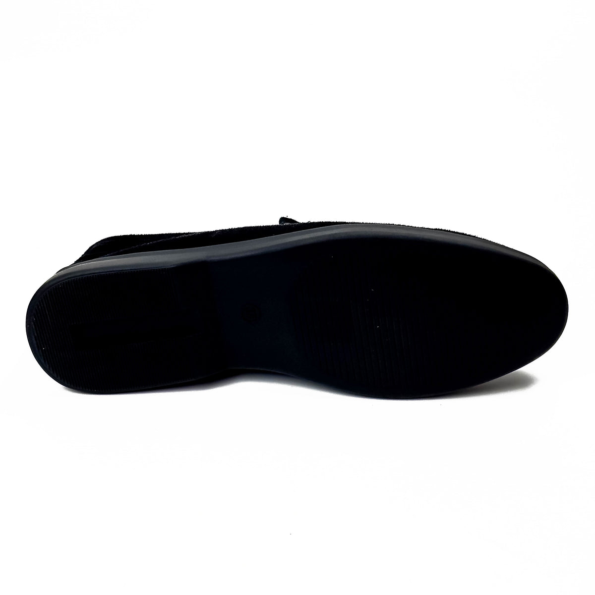 Mocassins femme aspect daim bleu marine, vue de la semelle – SELEX