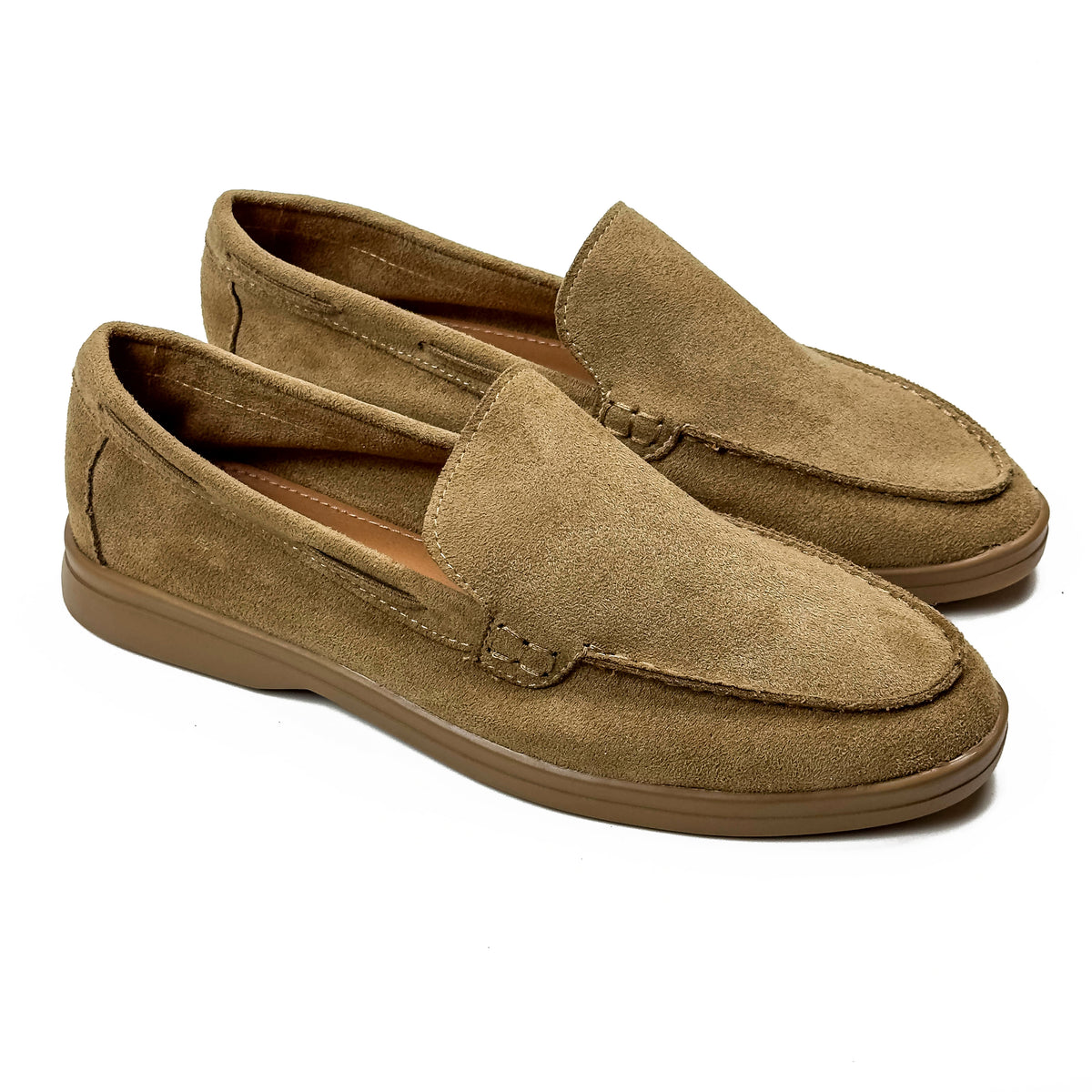 Mocassins femme aspect daim camel, vue de la paire – SELEX