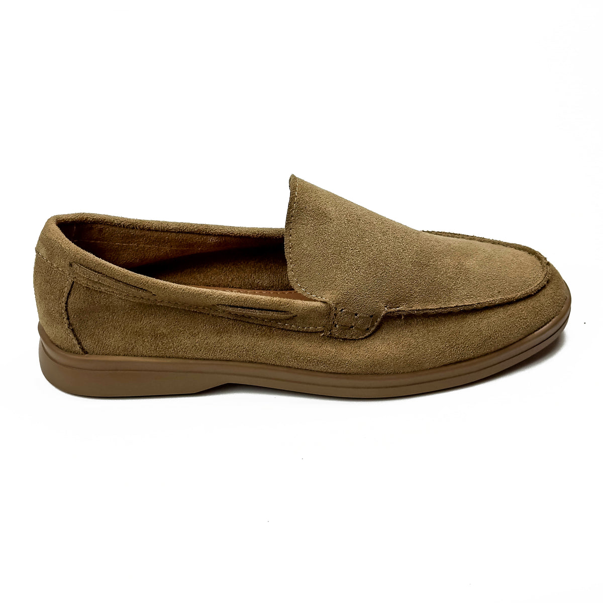 Mocassins femme aspect daim camel, vue de profil – SELEX