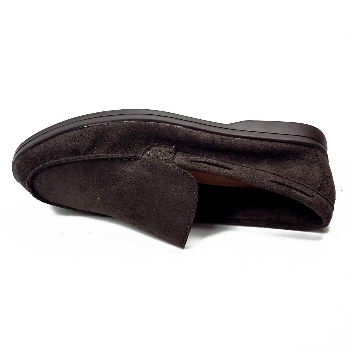 Mocassins femme aspect daim marron fonce, vue de dessus – SELEX