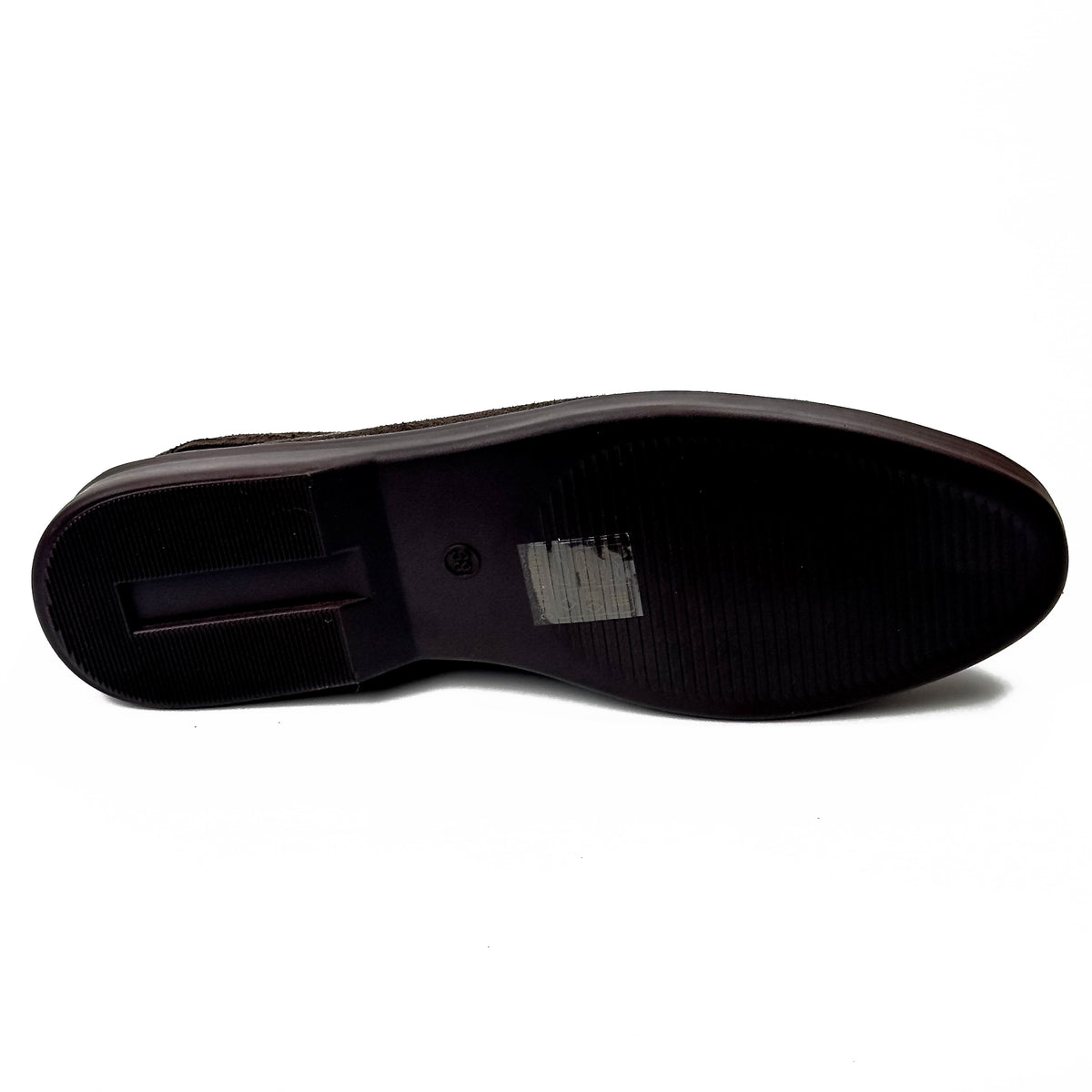 Mocassins femme aspect daim marron fonce, vue de la semelle – SELEX
