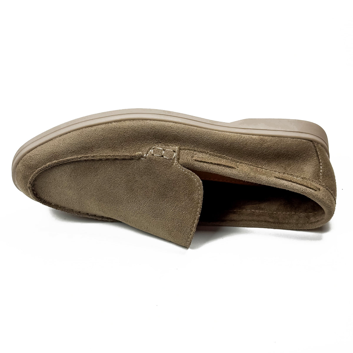 Mocassins femme aspect daim taupe, vue de dessus – SELEX