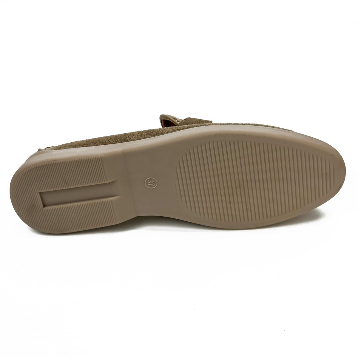 Semelle des mocassins femme aspect daim taupe – SELEX