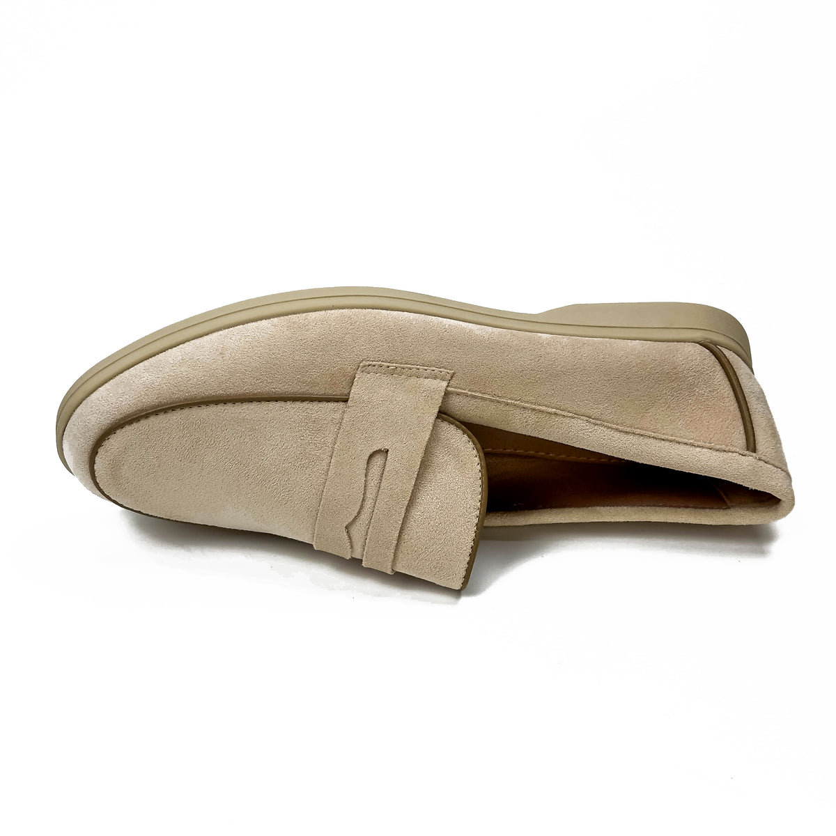 Mocassins femme à bride aspect daim beige, vue de dessus – SELEX