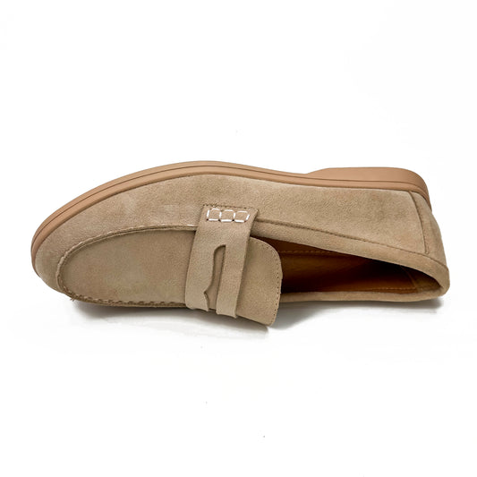 Mocassins femme à bride aspect daim beige, vue de dessus – SELEX