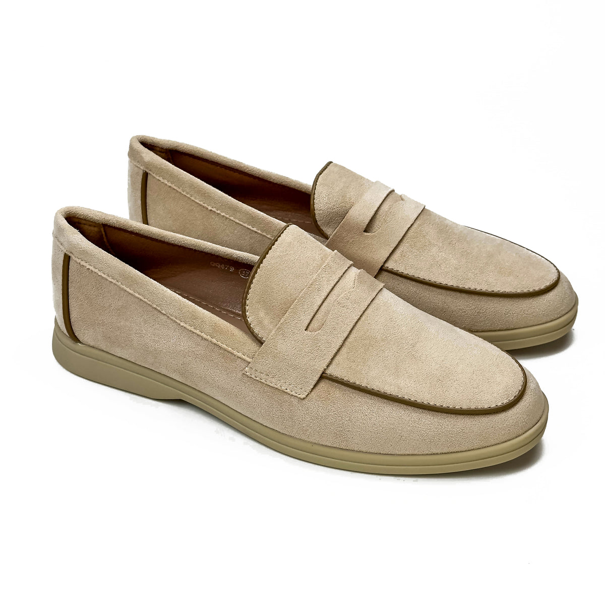 Mocassins femme à bride aspect daim beige, vue de la paire – SELEX
