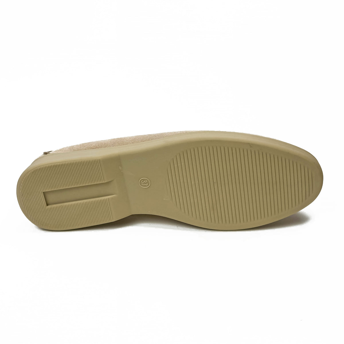 Mocassins femme à bride aspect daim beige, vue de la semelle – SELEX