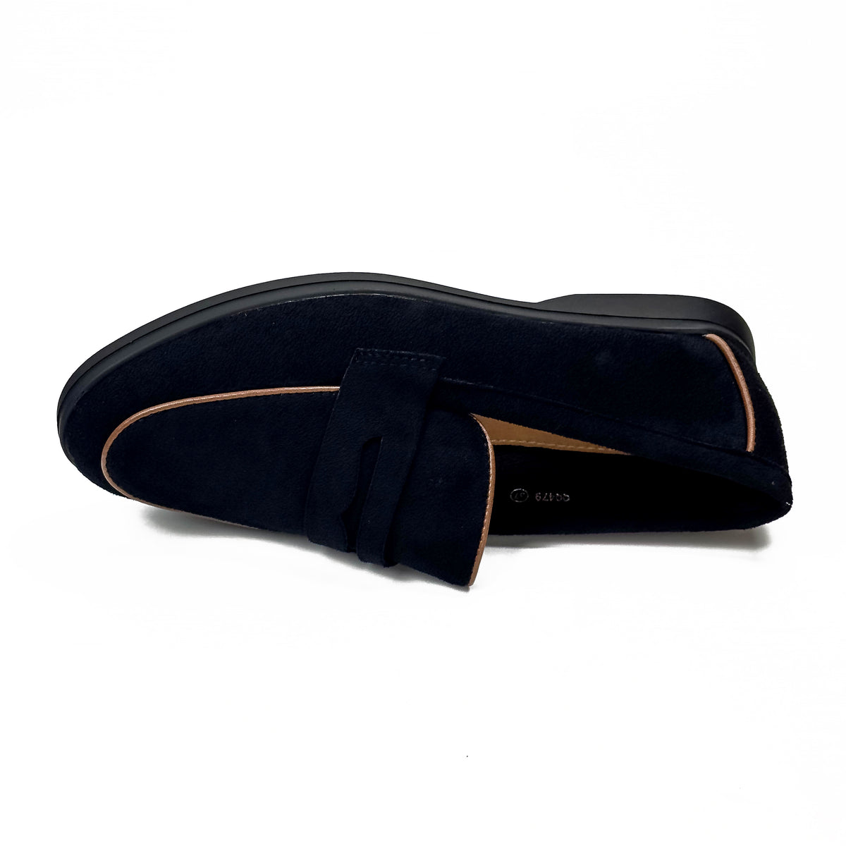 Mocassins femme à bride aspect daim bleu marine, vue de dessus – SELEX