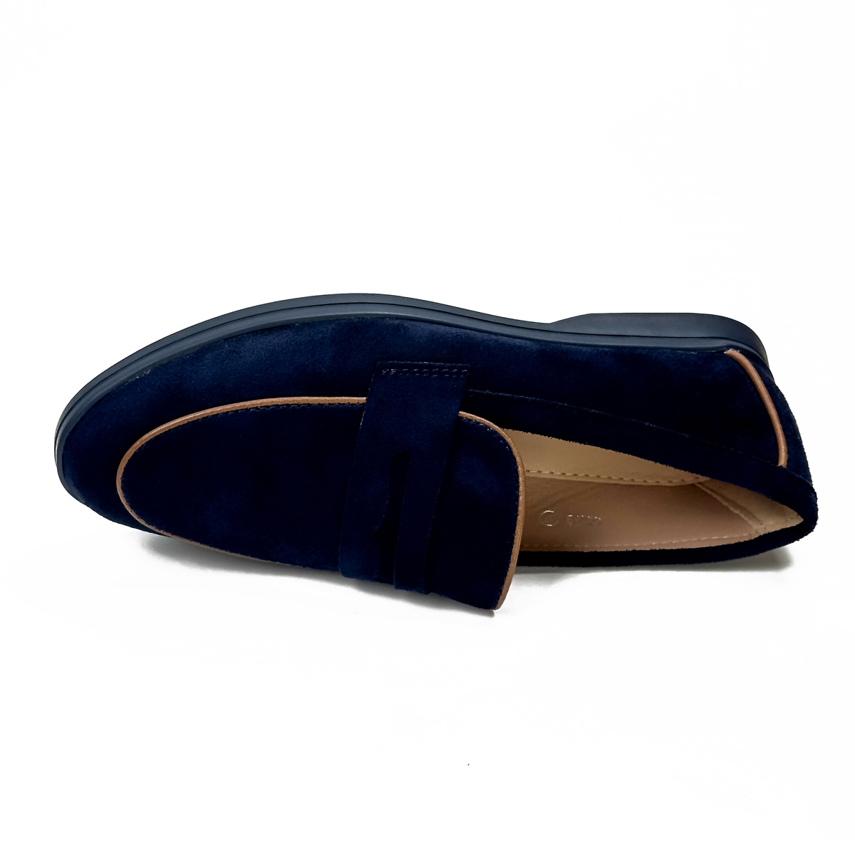 Mocassins femme à bride aspect daim bleu marine, vue de dessus – SELEX
