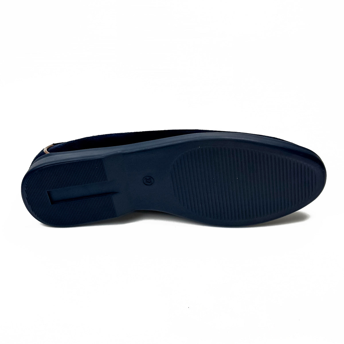 Mocassins femme à bride aspect daim bleu marine, vue de la semelle – SELEX