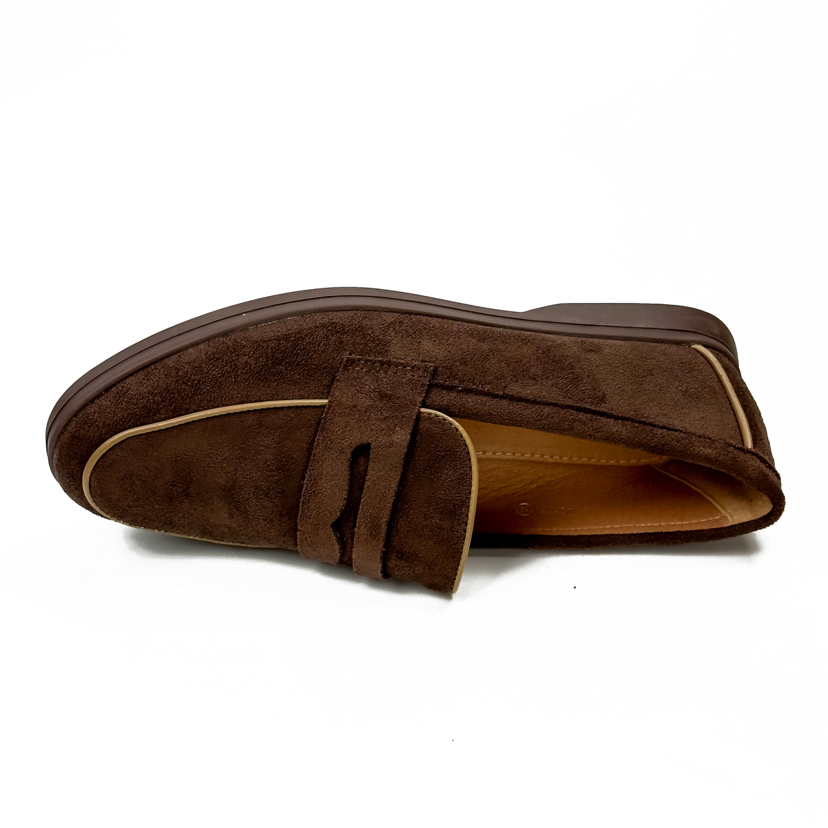 Mocassins femme à bride aspect daim marron, vue de dessus – SELEX