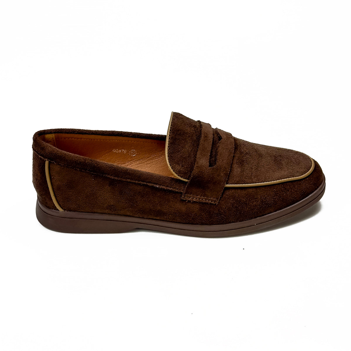 Mocassins femme à bride aspect daim marron, vue de profil – SELEX