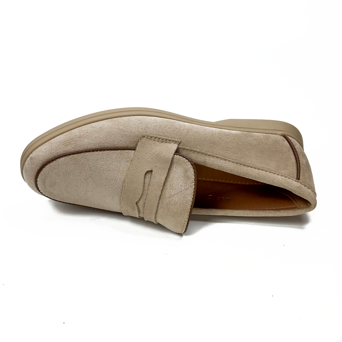 Mocassins femme à bride aspect daim taupe, vue de dessus – SELEX