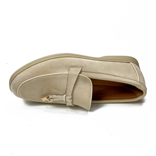 Mocassins femme beige à bride et ornement métallique, vue de dessus – SELEX