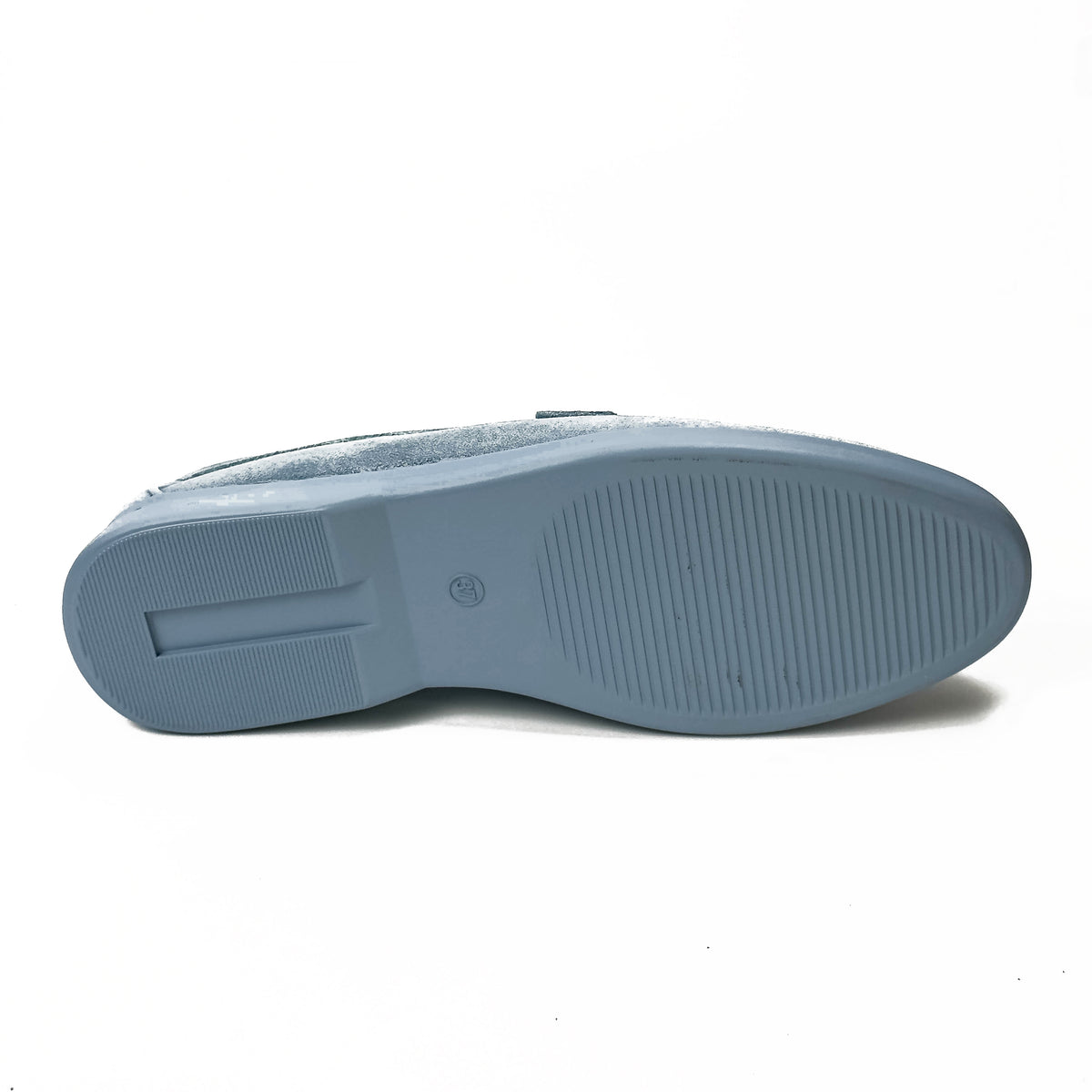 Semelle des mocassins femme bleu clair à ornement métallique – SELEX