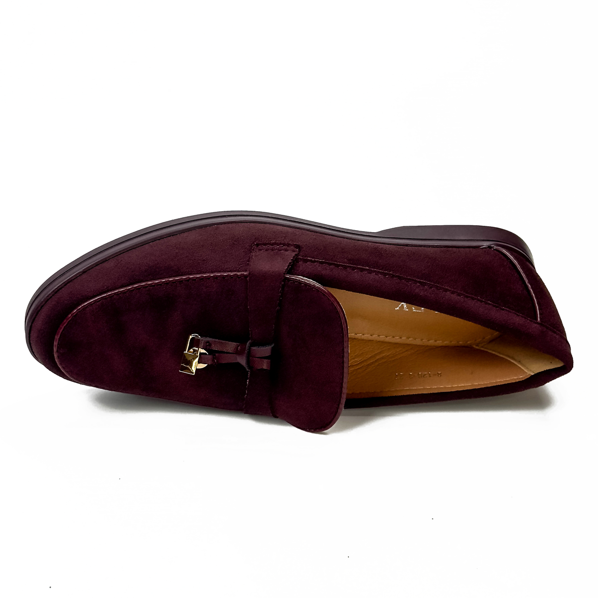 Mocassins femme bordeaux à bride et ornement métallique, vue de dessus – SELEX