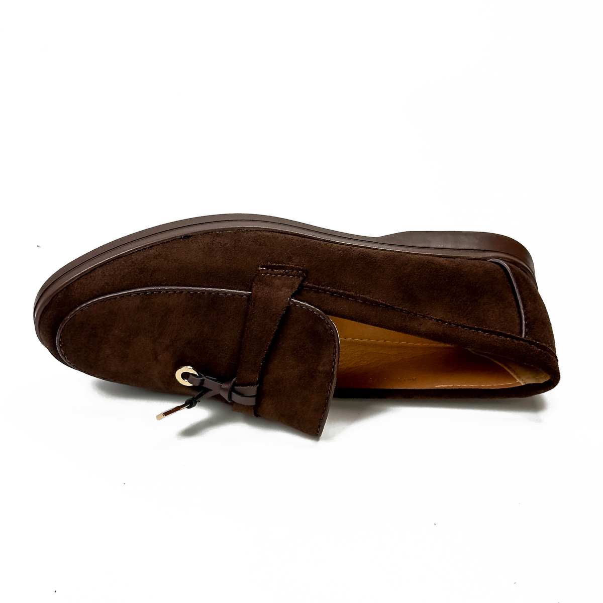 Mocassins femme marron à bride et ornement métallique, vue de dessus – SELEX
