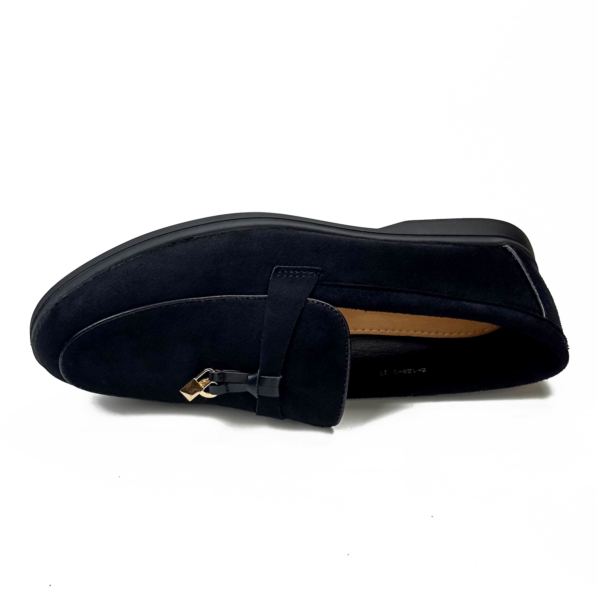 Mocassins femme noir à bride et ornement métallique, vue de dessus – SELEX