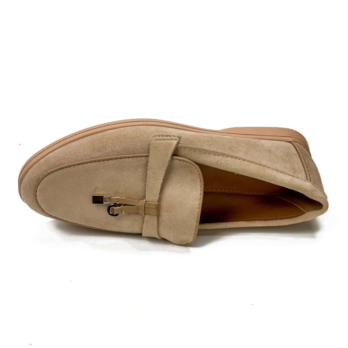 Mocassins femme nude à bride et ornement métallique, vue de dessus – SELEX