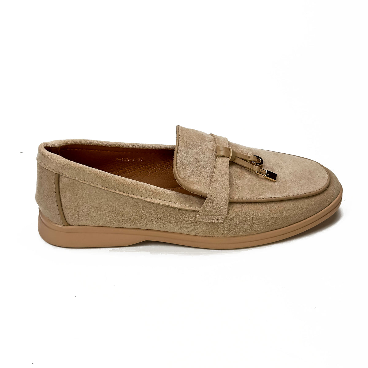 Mocassins femme nude à bride et ornement métallique, vue de profil – SELEX