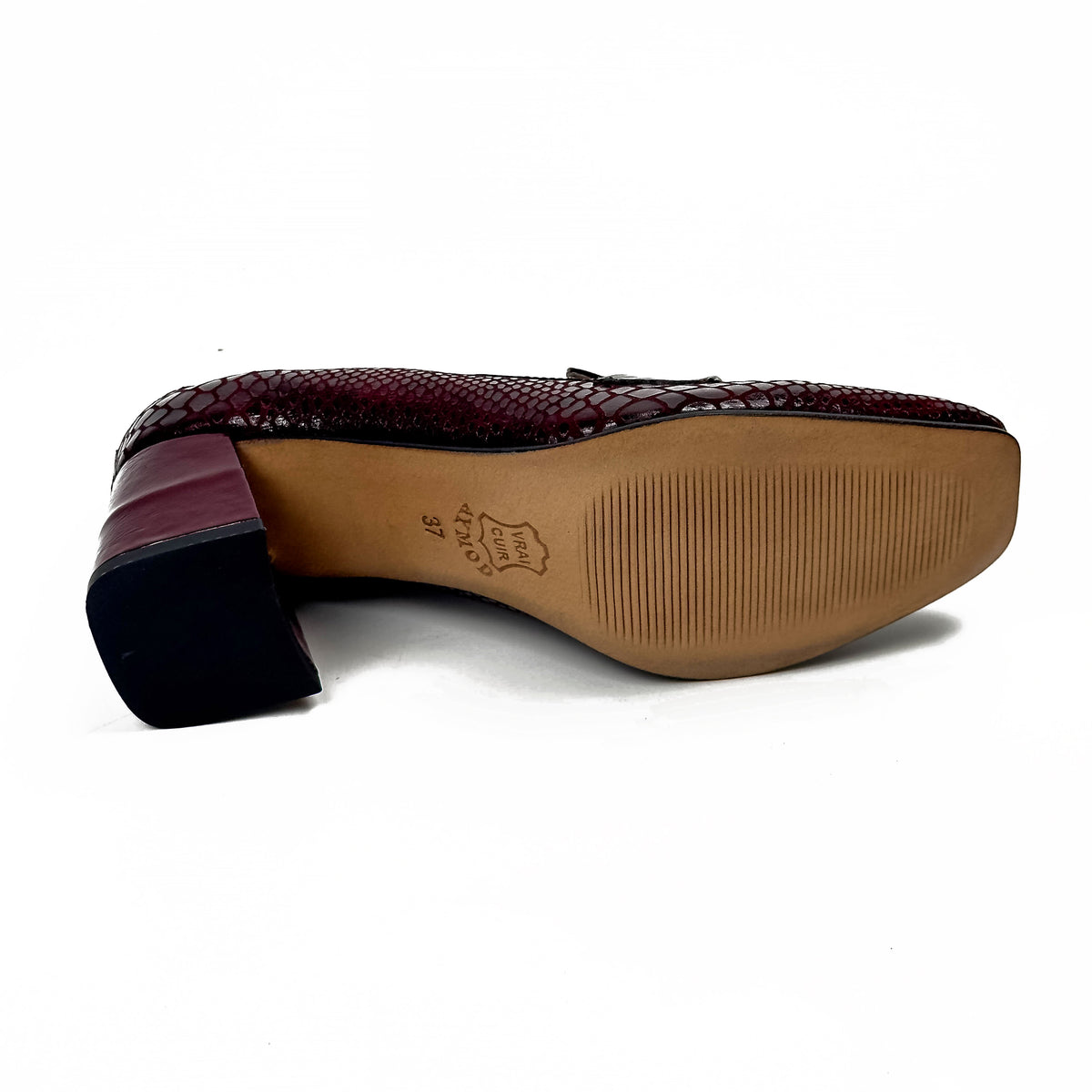 Semelle des mocassins femme à talon en cuir bordeaux – SELEX