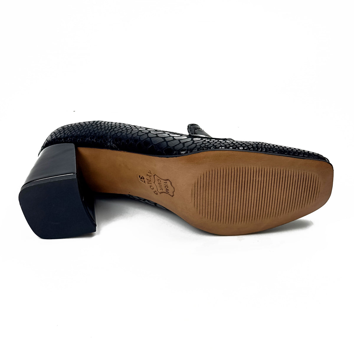 Semelle des mocassins femme à talon en cuir noir – SELEX