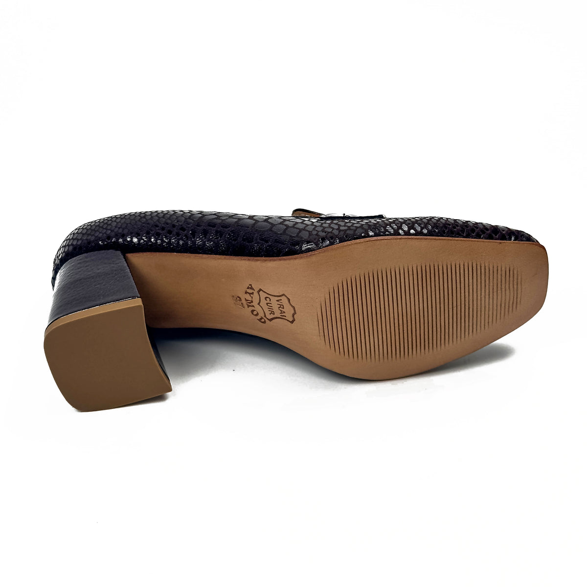 Semelle des mocassins femme à talon en cuir noir – SELEX