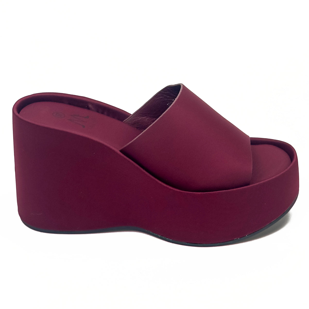 Sandales compensées femme bordeaux à bride large, vue de profil – SELEX